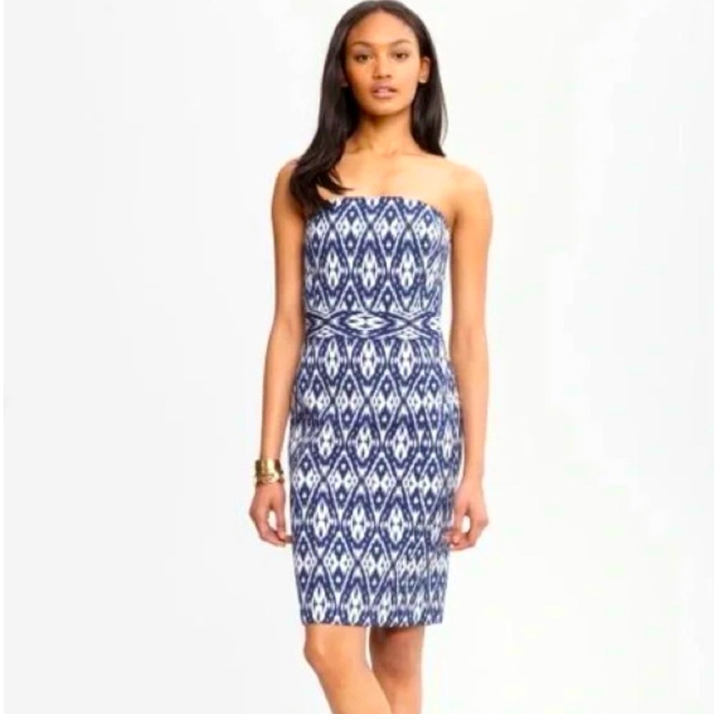 BANANA REPUBLIC Blue Ikat Strapless Dress - Size 4
